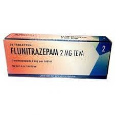 Afbeelding van het doosje Flunitrazepam 2 mg van Teva, een krachtig benzodiazepine voor de behandeling van ernstige slapeloosheid.