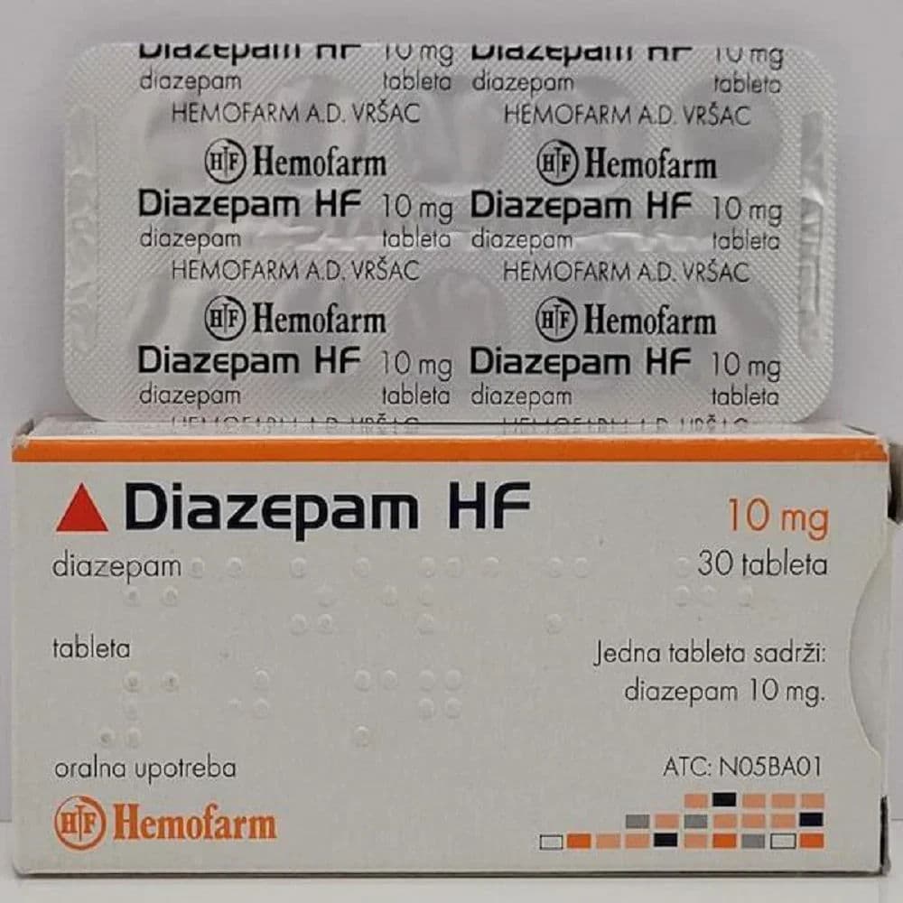 Diazepam 10 mg doosje en strip van Hemofarm