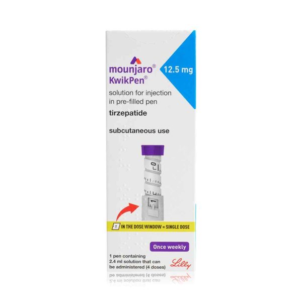 Afbeelding van een doosje met een Mounjaro pen, een injectiepen voor de behandeling van type 2 diabetes.